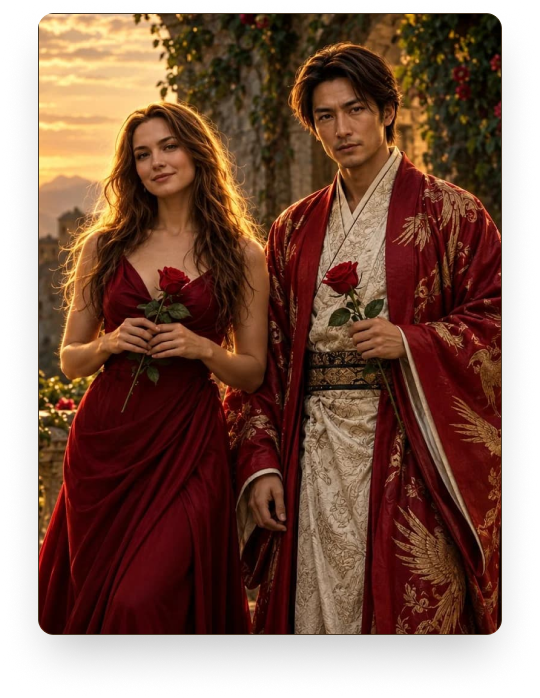 The Lover archetype holding red roses